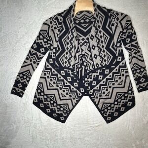 THML Anthropology Geometric Print Open Front Waterfall‎ Cardigan Sweater Small